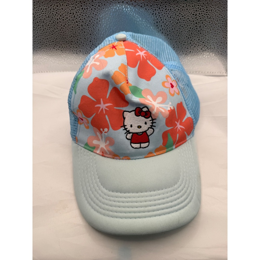 Hello Kitty Blue Tropical Floral Mesh Trucker Hat Adjustable